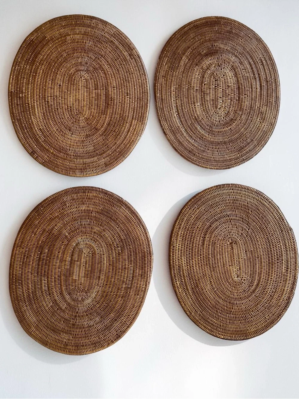 Balinese Handmade Woven Rattan Thick Oval Placemats Antique Brown 4-Set